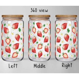 Cute Strawberry Tumbler 16oz Glass Cups with Lids and Straws Gift for Women Her, Strawberry Iced Coffee Cups Gift for Friend Birthday Graduation, Glass Cup Drinking Idea for Christmas Back to School