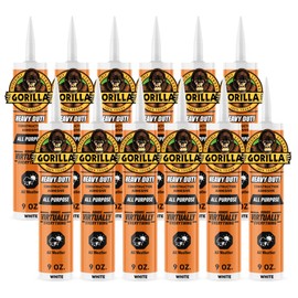 Gorilla Heavy Duty Construction Adhesive, White Glue, 9 Ounce Cartridge (Pack of 12) - Gap Filling and Waterproof