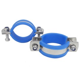 Stainless Steel Heavy Duty Flat Band Pipe Hose Clamp with Rubber Cushion, Multipurpose Rigid Handless Split Ring Clamp Bracket ID 45mm, Pack of 2