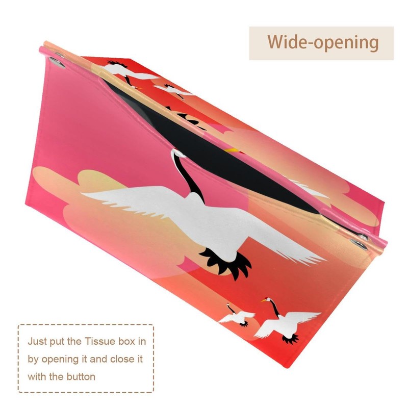 2 Pack Tissue Box Cover Holder, White Cranes Rectangle Leather