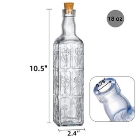 Noamus 3 Pack Vintage Vase with Corks, Embossed Colorful Glass Bottles, Decorative Colored Garden Glass Vase, Large Size Wine Bottle for Centerpiece Garden Decor, Bottle Tree, 18 OZ