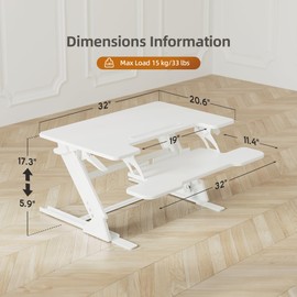 Claiks Standing Desk Converter 32 inch, Height Adjustable Sit Stand Up Desk Riser, Quick Sit to Stand Tabletop Dual Monitor Riser Workstation for Home Office with Keyboard Tray, White
