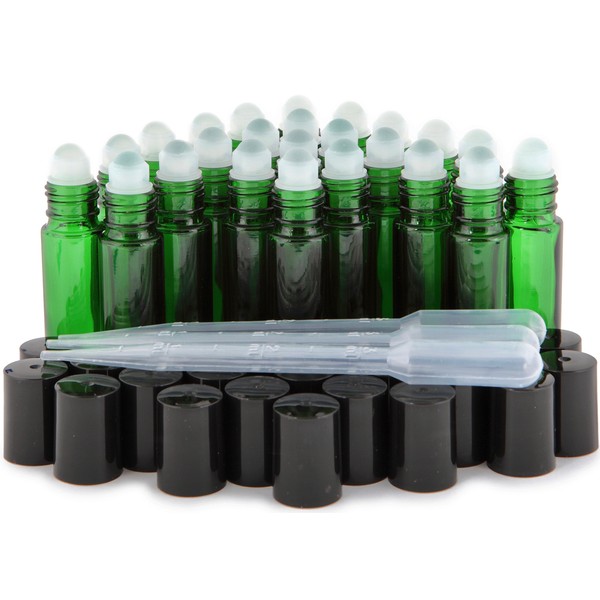 Vivaplex, 24, Green, 10 ml Glass Roll On Bottles with 3-3 ml Dropper's …