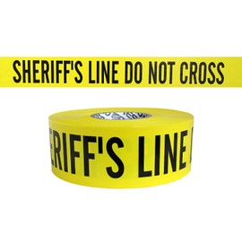 Presco Premium Printed Barricade Tape [3 mil thick]: 3 in. x 1000 ft. (Yellow with Black "SHERIFF'S LINE DO NOT CROSS" printing) [NON-ADHESIVE]
