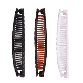 3Pcs Banana Hair Clips for Thick Curly Hair Tortoise Clips, Vintage Clincher Combs for Women, Women- Non-Slip Fish Grip Slides, 80s Retro Hair Accessories (Black and Brown and White, One size)