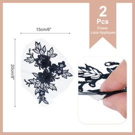 sourcing map 2 Pcs Flower Lace Appliques 3D Embroidery Lace Patch Sewing Addition Embellishments for Wedding Bridal Dress Clothes DIY Crafts Accessories Lace Decoration, Navy Blue (20cm)