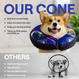 Soft Inflatable Dog Cone for After Surgery – Comfortable Donut E-Collar Alternative to Prevent Licking & Scratching – Adjustable Recovery Collar for Medium Dogs – Washable Protective Neck Pillow