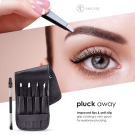Eyebrow Tweezers Set with Case (4-Piece), Improved Tip, Tweezers, Eyebrow Tweezers, Professional, with Grip Coating, Plucking Tweezers for Hair Removal