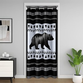 jejeloiu Bear Door Cover Curtain Farmhouse Wild Animal Insulated Thermal Curtains for Bedroom Hunting Wildlife Black Bear Super Cozy Home Decor 30%-50% Room Darkening Curtain 42x80 Inch 1 Panel