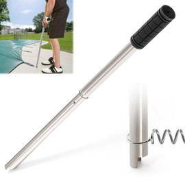 Tlence Pool Cover Tool, 26-1/2 Inch Long Pool Cover Anchor Removal Rod, Swimming Pool Safety Cover Spring Installation Tool, Stainless Steel Heavy Duty Pool Cover Bar for Concrete and Paver Deck