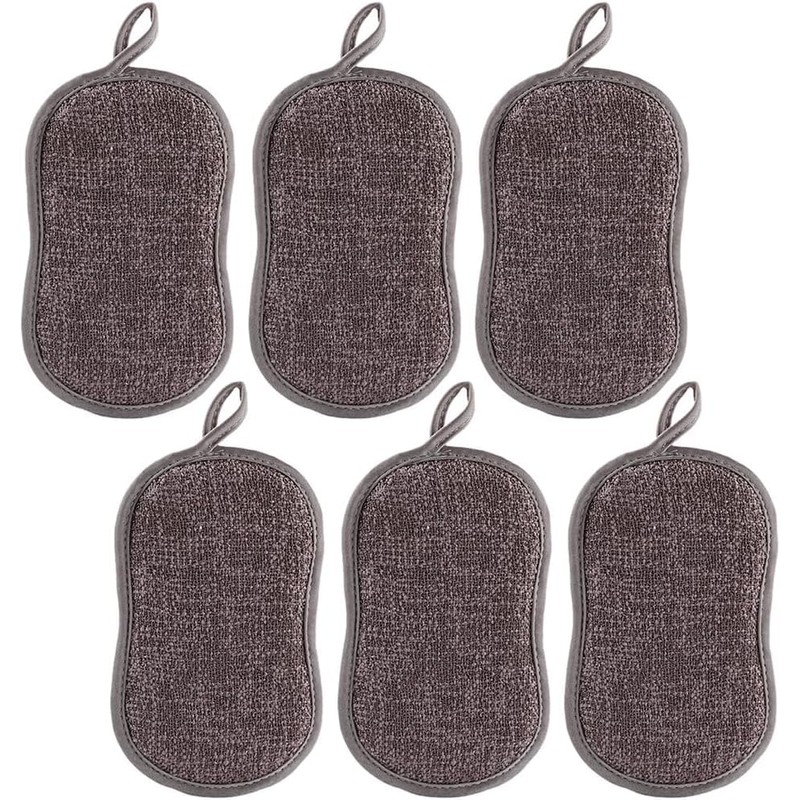 6PCS Reusable Sponges Kitchen Double-Side Microfiber Sponge Non Scratch Microfiber