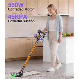 KQAHA Cordless Vacuum Cleaner, 550W 45KPA 65Mins Vacuum Cleaners for Home, Stick Vacuum with Self-Standing, LED Display & Anti-Tangle Wireless Vacumm, Lightweight Vacuum for Pet Hair Carpet Floor
