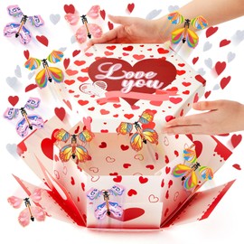Dunzoom Flying Butterfly Surprise Gift Box, Large DIY Valentine's Day Butterfly Explosion Gift Box with 12 Pcs Flying Butterfly, Exploding Red Heart Love You Box for Valentine's Day, Anniversaries