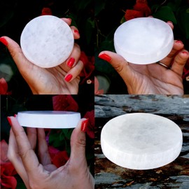Om Zone Selenite Charging Plate for Cleansing Crystals & Healing Stones, Meditation, Reiki, Protection Crystals, Spiritual Gift (1, 3" Round)
