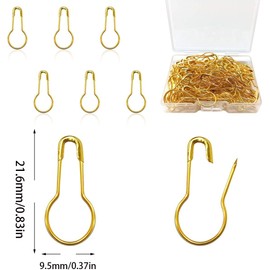 100Pcs 21mm/0.8 Inch Small Metal Gourd Safety Pins Bulb Pin for Knitting Stitch Markers, Sewing Clothing DIY Craft Making (Gold)