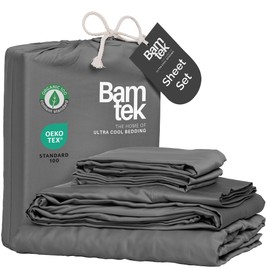 Bamtek 100% Viscose from Bamboo Sheets California King Size, Super Soft Bedding Set, 4PC Cooling Sheets for Hot Sleepers, Vegan Silk Moisture Wicking, Organically Grown Bedsheet, Steel - 72" x 84"