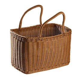 VOSAREA Wicker Picnic Basket Woven Natural Household Basket with Lid Hand Woven Fruit Hamper Flower Arrangement Basket for Camping Wedding