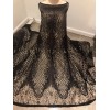wowfabric4less123 Black Gold Embroidery 4way stretch sequin Lace fabric 50”