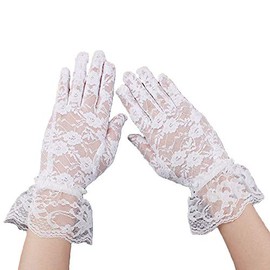 AWOCAN Women's Lace Elegant Short Gloves Courtesy Summer Gloves for Wedding Party and Tea Party Prom Evening Gloves, White