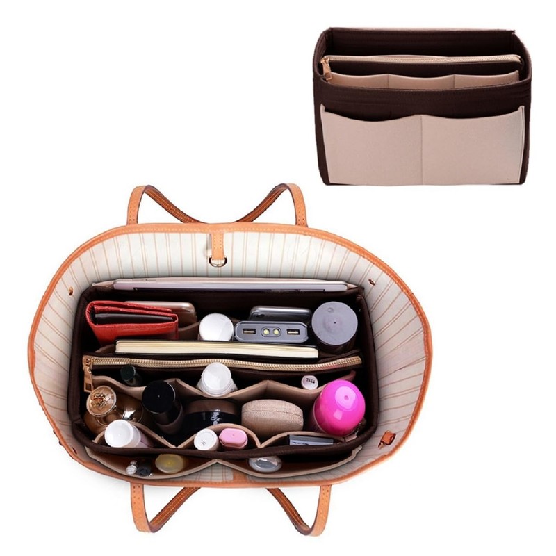 ZTUJO Purse Organizer Insert, Felt Bag Organizer with Metal Zipper,