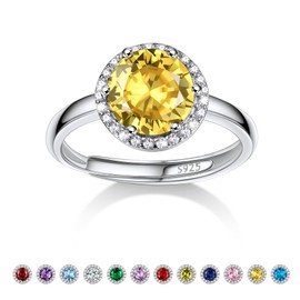 Bestyle Women's Moonstone Ring Adjustable Crystal Ring 925 Silver for Women Girls, Silver, Yellow Topaz