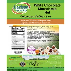 White Chocolate Macadamia Nut Colombian Coffee (Gourmet, Naturally Flavored, Whole Coffee Beans) (8 oz, ZIN: 559303)