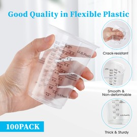 100 PACK Plastic Measuring Cups, 8 oz Disposable Mixing Cups with 100 Wooden Mixing Sticks, Can Be Used for Epoxy Resin, Liquid Measuring, Paint, Cooking and Baking