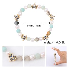 Bohemian Starfish Beaded Bracelets for Women Pearl Natural Stone Sea Star Stretch Bracelets Gold Starfish Charm Elastic Ocean Bracelets for Party Boho Summer Beach Vacation Jewelry Gift for Girls