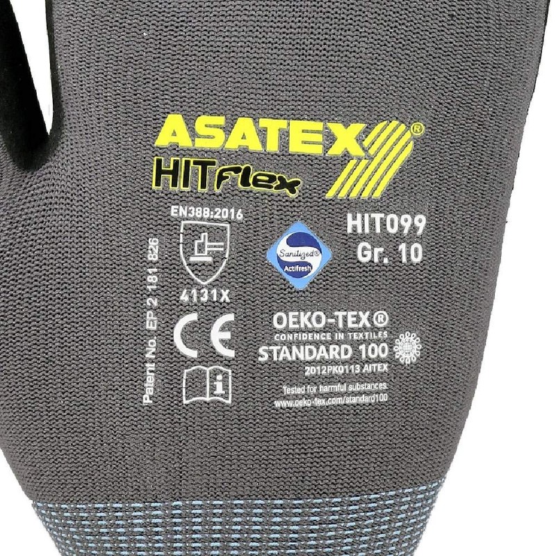 ASATEX Fine Knit Gloves with Micro Foam Coating HIT099, Grey/Black,