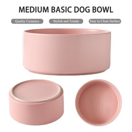 Welloyed 6'' Ceramic Raised Dog Bowl - 30Oz Dog Food & Water Bowl with Elevated Non-Slip Bamboo Stand, Dishwasher & Microwave Safe, Anti Vomiting Heavy Duty Pet Bowl for Small and Medium Dogs, Pink