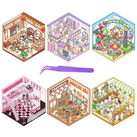6 Sets Cute Animals 3D Sticker Scene 3D Miniature Scene Stickers with Tweezers Make Your Own House and Store DIY Stickers