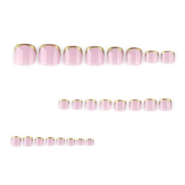 Gold French Tip Press on Toenails Short Square Fake Toenails Summer False Toenails Glossy Acrylic Toenails Reusable Artificial Toenails Full Cover Glue on Toenails Cute Toe Nail Press ons for Women