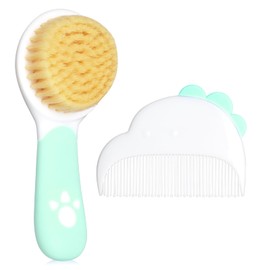 Baby Hair Brush and Comb Set, Soft Bristles Cradle Cap Brush for Newborns, Toddlers, Baby Registry Gift (Green)