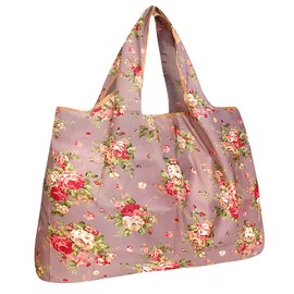 Wrapables Durable and Large Nylon Reusable Shopping Bag (Roses on Khaki)
