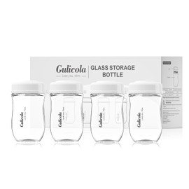 Gulicola Glass Breastmilk Storage Bottles, Wide Neck Breastmilk Collection Bottles, 5 oz, 4 Pack - White
