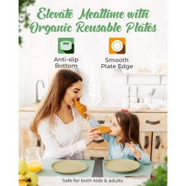 Greendish Wheat Straw Plates Set of 4 Unbreakable Plastic Dishes Dinner Microwave Safe - Beige, 8"