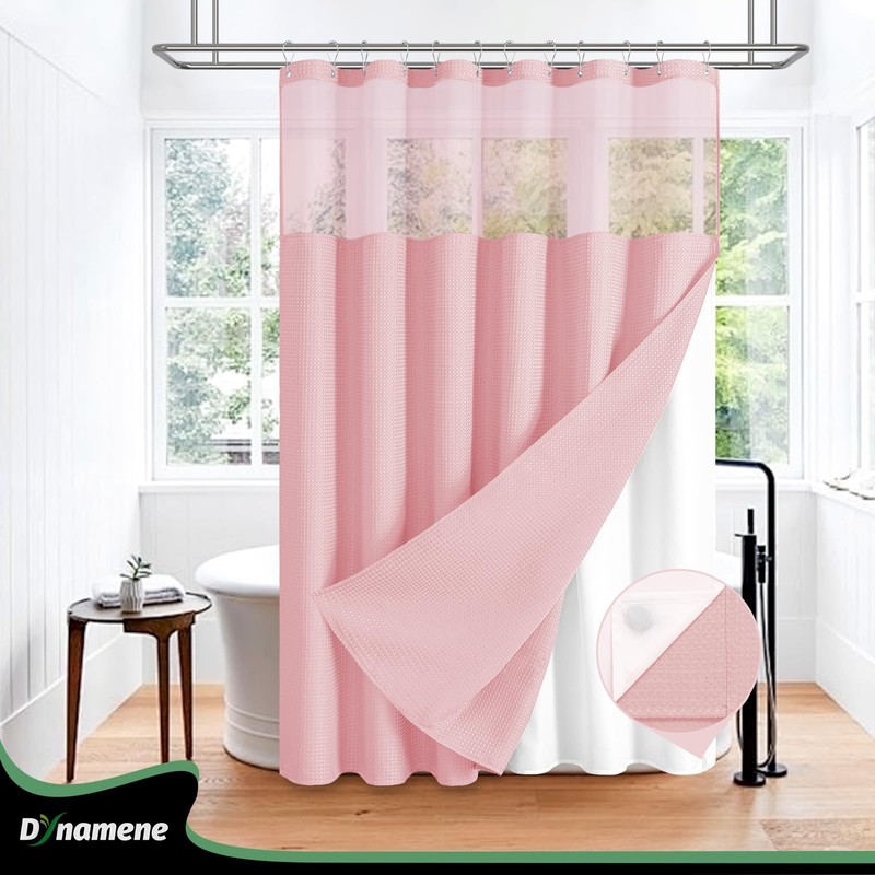 Dynamene 78 Inch Long Shower Curtain, Tall Waffle Fabric Shower