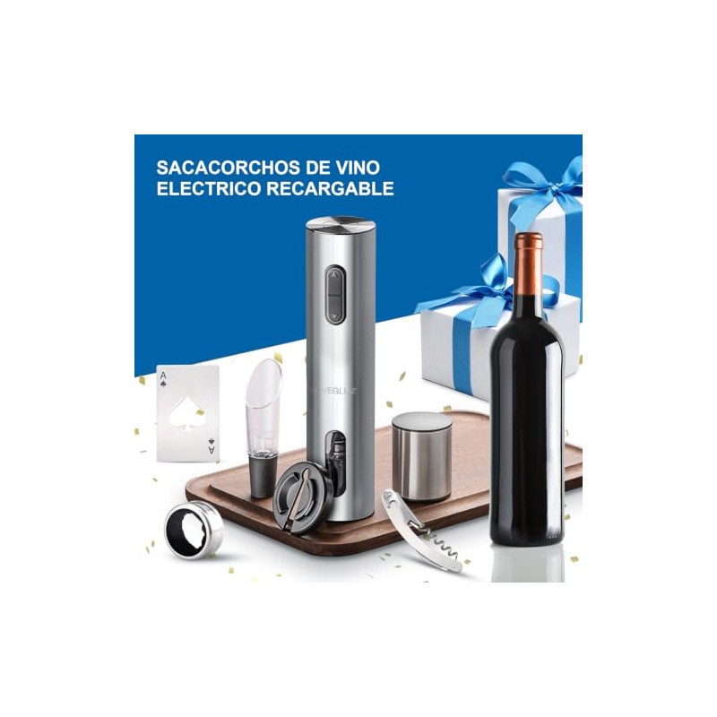CHVEGLUZ Sacacorchos Eléctrico Abridor Vino 6 en 1 Acero Inoxidable