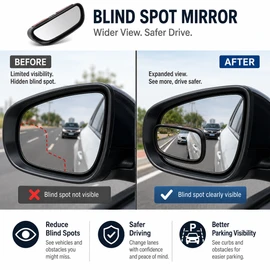 Blind Spot Mirror for Cars – Adjustable Wide-Angle Convex Mirror for Parking & Lane Awareness