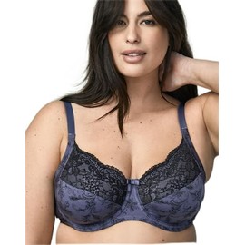 Wonderbra Womens Printed Full Support Underwire Lace Top Cup Bra, Private Jet/ Bl, 38DD US