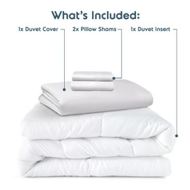 Nestl Queen Duvet Cover Set with Comforter Insert - White 4 Piece 90x90 Duvet Cover & 2 Pillow Shams with White Quilted Down Alternative Comforter, Ultra Soft, All Season