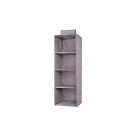 AIMALL Hanging Wardrobe Organiser – 3/4/5 Layer Clothes Storage Shelves, Space-Saving Garment & Shoe Tidy, Cotton Linen Fabric with PP Board Support, Grey