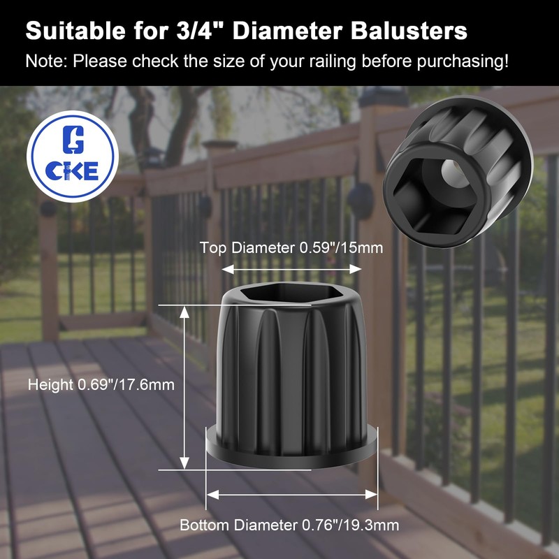 CKE 100pcs Black Baluster Connectors, 3/4" OD Round With Stainless