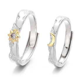 YQSENLIN Anillo Pareja Ajustable, Sol y Luna, Anillo Zirconia Cúbica Dorada Brillante, Anillos Diamantes de Imitación, Compromiso, Bodas, Aniversario, Regalos Joyería de San Valentín, Juego de Anillos de Amor para Mujeres y Hombres