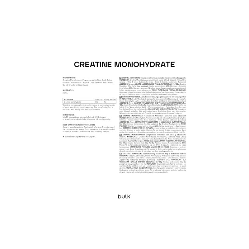 Bulk Bulk Creatine Monohydrate Powder, Apple and Lime, 500 g,