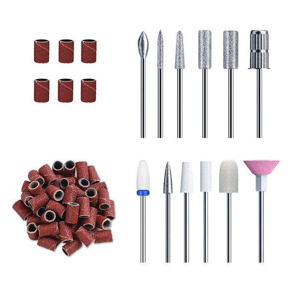 HEBECA 12 Piece Nail Drill Bit Set for Manicure and Pedicure, 3/32 Inch Diamond Cuticle, Electric Nail File and Ceramic Acrylic Gel Nail Bit Set - Ideal for Home Salon Use AD3001