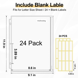 KTRIO Letter Size Binder Pockets 3 Ring Binder Zipper Pouch 24 Pack, 3 Holes Clear PVC Loose Leaf Bags 8.5"×11" Document Folders for Business Office School Supplies