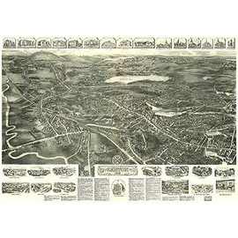 Canton, Massachusetts - 1918 - Aerial Bird's Eye View Map Poster