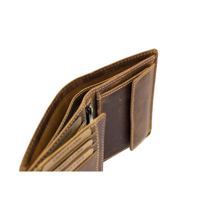 Mens and Ladies Wallet with flap LEAS, Genuine Leather, cognac