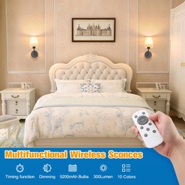 NIORSUN 13.8 inch Battery Operated Wall Sconce Set of 2,Black Rechargeable Wall Lights with 5200mAh Dimmable Detachable Bulbs and Remote,9 Colors Wireless Sconces for Bedroom Living Room Hallway